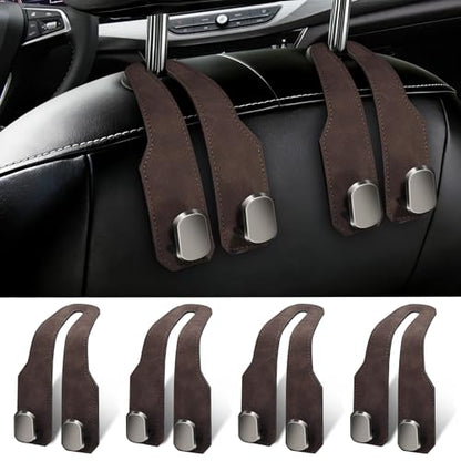 4 Pack Car Seat Headrest Hooks for Purses and Bags, Car Purse Holder With Double Metal Hooks, Headrest Back Seat Handbags Hook, Universal Car Purse Hanger, Cute Car Hanging Accessories, Brown - color: 4pcs Brown