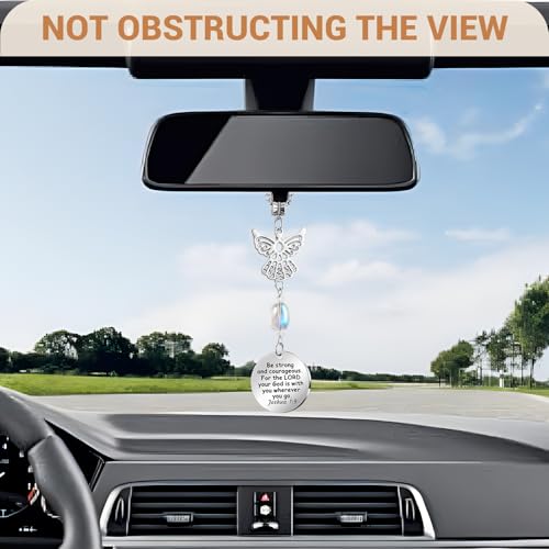 Angel Car Charms Rear View Mirror Accessories Christian Car Jewelry,Guardian Angel Hanging Ornament,Bible Religious Gifts,Rear View Mirror Accessories for Women Teen Girls Friends(Joshua 1:9)