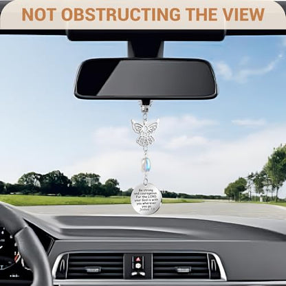 Angel Car Charms Rear View Mirror Accessories Christian Car Jewelry,Guardian Angel Hanging Ornament,Bible Religious Gifts,Rear View Mirror Accessories for Women Teen Girls Friends(Joshua 1:9)