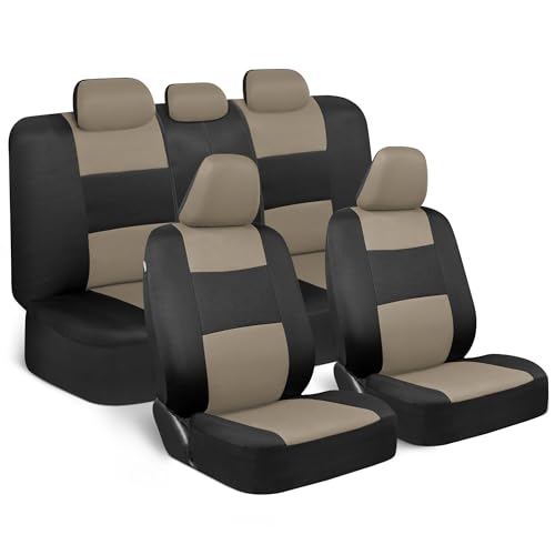 BDK PolyPro Car Seat Covers Full Set in Light Beige on Black, Front and Rear Split Bench Seat Covers for Cars, Easy to Install Car Seats Cover Set and Accessories for Auto Trucks Van SUV - Light Beige - color: Light Beige