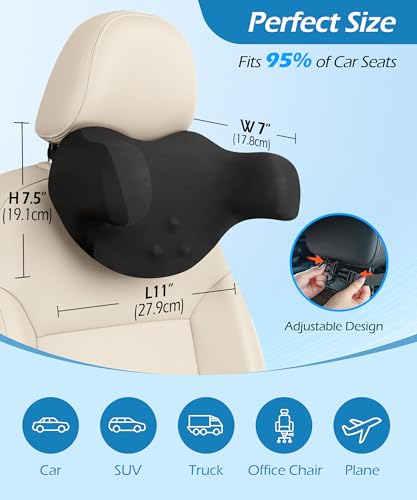 Lofty Aim Car Neck Pillow: 2 Pack Ergonomic Memory Foam Headrest Pillow for Driving, Adjustable Neck Support Cushion for Pain Relief, Head Rest Pillows for Car Seat, Truck - Black