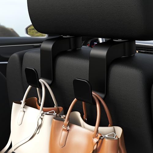 Car Seat Hooks Anti-Drop Headrest Storage Hanger Universal Fit Automotive Organizer for Purse Bag Coat Black 2 Pack