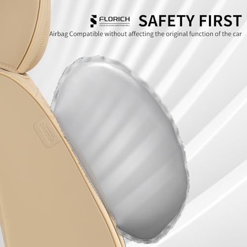 Car Seat Covers for Full Set, Universal Seat Cushion 5 Seats, Car Seat Protector Waterproof, Premium Leather Automotive Seat Covers for Most Cars, Sedans, SUVs, and Trucks-Beige