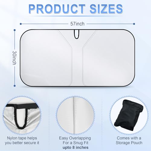 SINGARO 300T Universal Car Windshield Sun Shade, Foldable Reflective for Windshield & Window Shades with Overlapping Design, Car Interior Accessories (57" L x 30" W) - size: Car