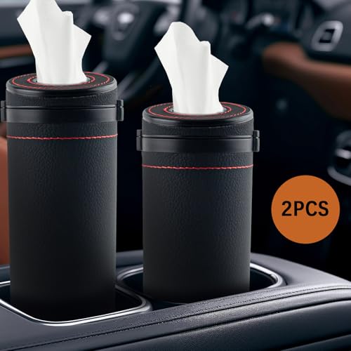 2 Pcs Car Tissues Cylinder Leather Round Tissues Container Car Tissues Holder with Tissues Cylinder Tissue Box with Window Breaker for Car Vehicle Bathroom Office