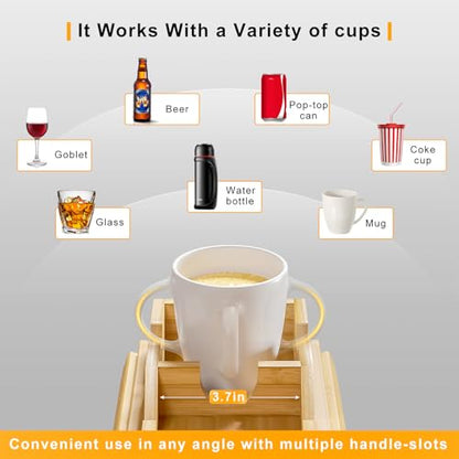 Bamboo Sofa Armrest Tray - Couch Arm Tray with Detachable Couch Cup Holder - 2 in 1 Anti-Slip Foldable Sofa Armchair Caddy Table for Drinks Cellphone TV Remote Snacks - color: Bamboo, size: 16.3" x 13.3" x 2"