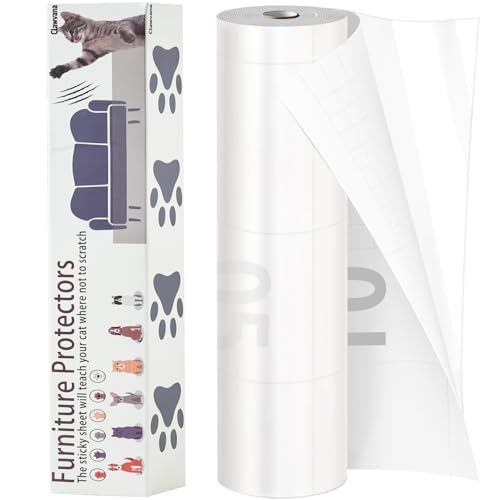 Anti Cat Scratch Furniture Protector, PET Single-Sided Sticky Couch Protector for Cats,100% Transparent Clear Training Self Adhesive Tape for Carpet, Sofa, Couch, Door (160in x12.4in)