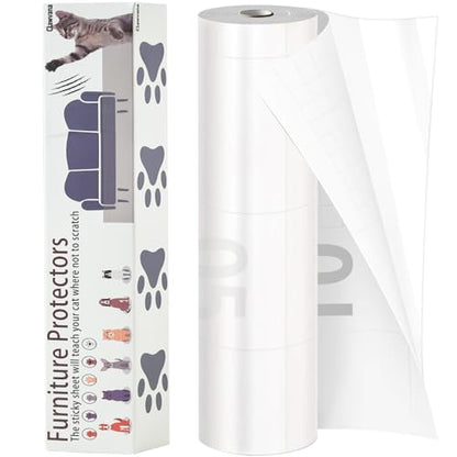 Anti Cat Scratch Furniture Protector, PET Single-Sided Sticky Couch Protector for Cats,100% Transparent Clear Training Self Adhesive Tape for Carpet, Sofa, Couch, Door (160in x12.4in)