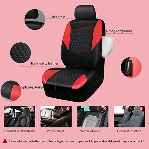 CAR PASS Red Leather Seat Covers Full Set-Universal Quilting Pretty Girly Car Seat Cover with 5mm Composite Sponge Inside,Airbag Compatible, Waterproof Delux Fit for Most Sedan,SUV,Cars (Full Set,Red) - color: Black and Red, size: Full Set (Front and Rear