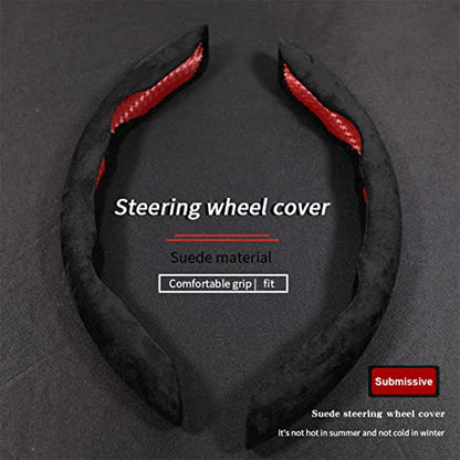 Car Steering Wheel Cover, Microfiber Suede Leather and Carbon Fiber Double Sided Design, Warm in Winter and Cool in Summer, Breathable Non Slip Segmented Protector for Most Cars (Turn Fur/Black) - color: Turn Fur/Black