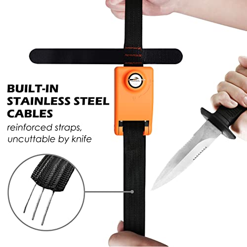 2 Pack Lockable Tie Down Strap, with 3 Stainless Steel Cables, for Lashing Locking Kayak, Bike, Surfboard, 10 Feet Each - color: Orange