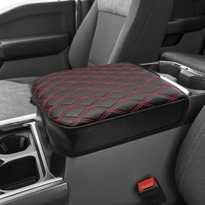 KBH Center Console Armrest Cover for Ford F250 F350 F450 F550 2023 2024 2025 2026, Bucket Seat Console, Super Duty Accessories, Arm Rest Lid Cushion Covering, Anti-Scratch, Black-Red Stitch - size: Bucket Seat, 23-26 F250-F550, Red Stitch