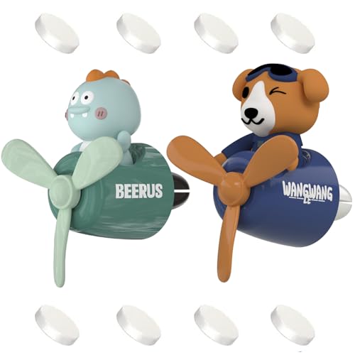2 Pcs Pilot Car Air Fresheners, Cute Dog Car Vent Clip Air Freshener with 8 Fragrant Tablets Automotive Air Outlet Fan Diffuser, Automotive Interiors Vent Decoration (Dog+Dino) - color: Dog+Dino