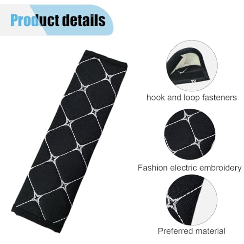 2PCS Car Seat Belt Cover, Cotton Linen Car Safety Seat Belt Pads, Harness Shoulder Pads Protect Your Neck, Universal Car Strap Protection Accessories for Cars, Trucks, SUVs (Black＆White) - color: Black＆White