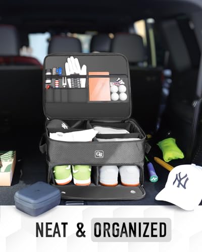 Odor-Absorbing 2-Layer Large Golf Trunk Organizer with Activated Carbon Fabric - Water-Resistant Golf Shoe Bag for Shoes Balls Tees Clothes Gloves Golf Accessories, Fathers Day Dad Gifts for Men