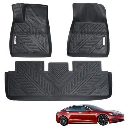 All Weather Floor Mat for Tesla Model 3 Highland 2024 2025 2026, TPE Car Mat Full Set Front & Rear 3PCS,Custom Fit Tesla Floor Mat 5-Seater- Anti-Slip Waterproof Odorless Easy Clean - size: Tesla, style: 24-25 Modle 3 Highland