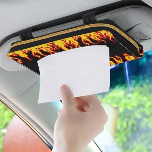 Flame Leather Tissue Holder Car Mask Holder Car Sun Visor Napkin Holder Luxury PU Leather Easy to Install Clean - color: Flame