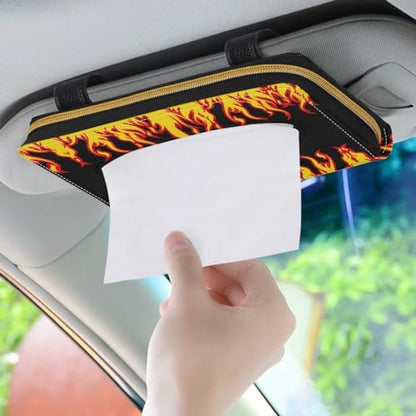 Flame Leather Tissue Holder Car Mask Holder Car Sun Visor Napkin Holder Luxury PU Leather Easy to Install Clean - color: Flame