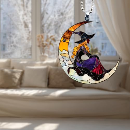 Moon Witch Car Hanging Ornament – Witchy Gothic Car Accessories & Rear View Mirror Accessories for Goth Girls, Witchy Gifts for Women & Witches (Witch5)