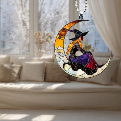 Moon Witch Car Hanging Ornament – Witchy Gothic Car Accessories & Rear View Mirror Accessories for Goth Girls, Witchy Gifts for Women & Witches (Witch5)