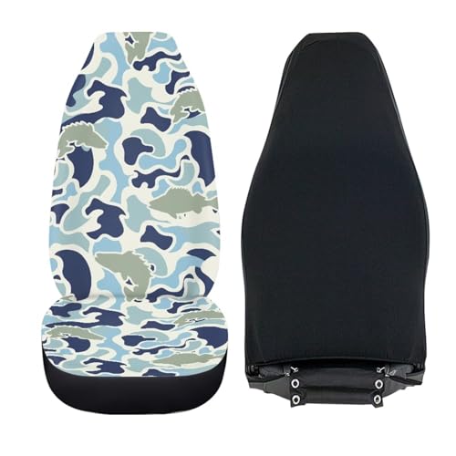 Car Seat Covers for Front Seat Set of 2 Elastic Fabrics Blue Fish Camouflage Automobile Front Seat Covers Removable Automotive Accessories Universal for Auto Truck SUV - color: Blue Fish Camouflage