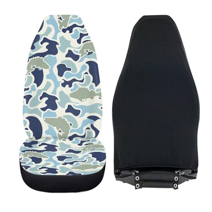 Car Seat Covers for Front Seat Set of 2 Elastic Fabrics Blue Fish Camouflage Automobile Front Seat Covers Removable Automotive Accessories Universal for Auto Truck SUV - color: Blue Fish Camouflage