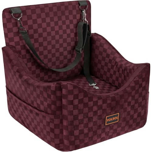 JOEJOY Elevated Dog Car Seat for Small/Medium Dogs up to 36 lbs, Memory Foam Booster Seat with Detachable Washable Cover, Travel-Safe Car Bed with Safety Belts & Storage Pockets, Red - color: Red, size: Medium