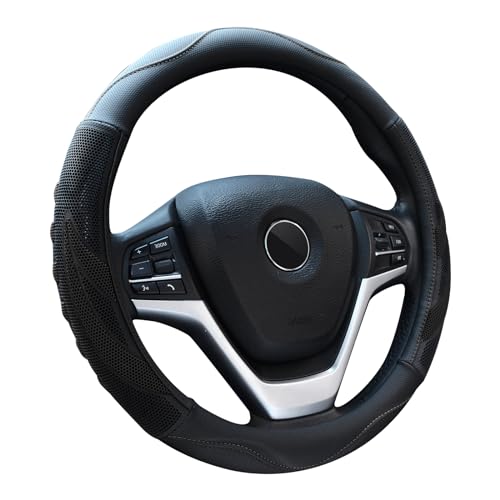 Alusbell Microfiber Leather Steering Wheel Cover Breathable Auto Car Steering Wheel Cover for Men Large-Size with 15 1/2 inches-16 inches Outer Diameter Black - color: Black-L
