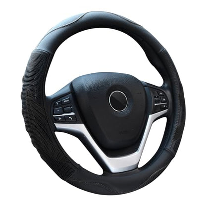 Alusbell Microfiber Leather Steering Wheel Cover Breathable Auto Car Steering Wheel Cover for Men Large-Size with 15 1/2 inches-16 inches Outer Diameter Black - color: Black-L