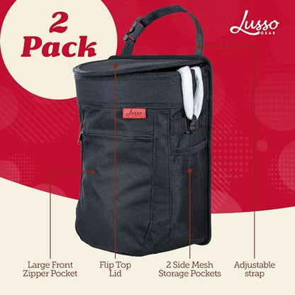 Lusso Gear Spill-Proof Car Trash Can (2.5 Gal, 2 Pack) - Easy to Clean Hanging Garbage Bin - Leak-Proof Lid, Removable Liner, Waterproof - Keeps Truck, SUV, Car, Minivan Clean & Odor Free (Black) - color: 2-Pack Black, style: 2.5 Gal
