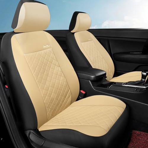 GIANT PANDA Front Car Seat Covers, Bucket Seat Covers, Leather Low Back Auto Seat Covers for Cars, Trucks, Jeep, Van, SUV, Pickup, Airbag Compatible (Beige+Black) - color: Beige(Separate headrest)