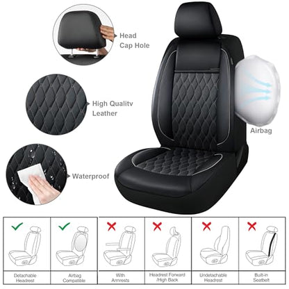 Faux Leather Car Seat Covers 2 Front Set,Luxury and Comfortable Seat Covers for Cars, Airbag Compatible Car Interior Covers, Universal Fit for Suvs,Vans,Trucks(Black/Grey)