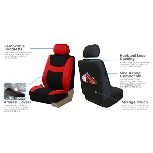 FH Group Light & Breezy Cloth Car Seat Covers, 7 Seater Three Row Set- Airbag & Split Ready -Universal for Cars Trucks and SUVs (Red/Black) - color: Red