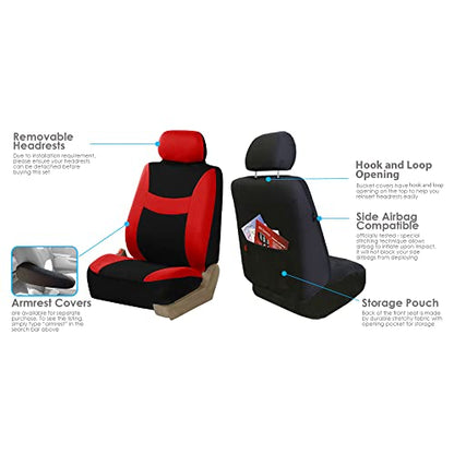 FH Group Light & Breezy Cloth Car Seat Covers, 7 Seater Three Row Set- Airbag & Split Ready -Universal for Cars Trucks and SUVs (Red/Black) - color: Red