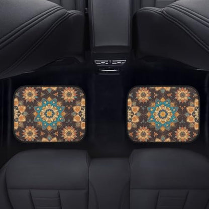 Mandala Car Rubber Floor Mat 4PCS Retro Ethnic Tribe Mandala Graphic Front and Rear Mats Rubbers Non Slip Floor Mats Heel Pad Gradient Lotus Flower Fit for SUV Van Truck - color: Retro Mandala Flower
