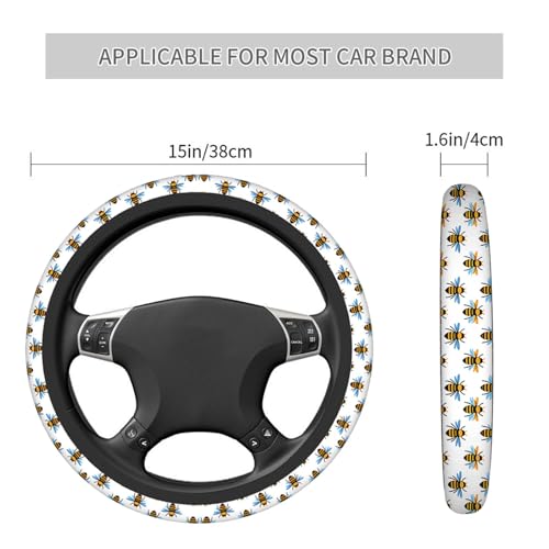Swono Bee Cute Steering Wheel Cover Universal 15 Inch Cartoon Bees Black and Yellow Neoprene Car Steering Wheel Covers Stretchy Car Accessories for Women - color: multi-054