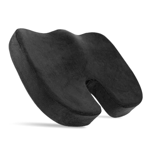 Car Seat Cushion, Ergonomic Memory Foam Chair Cushion for Long Sitting Tailbone Pain & Sciatica Relief, Comfortable Seat Pads for Car Wheelchair Gaming & Office Chairs (Black) - color: Black