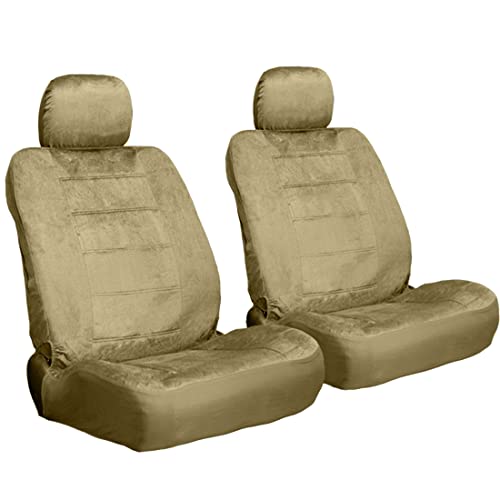 Universal Fit Beige Velour Fabric Car Seat Covers Full Set for Auto, Truck, SUV, Van – Front & Rear Split Bench, Easy Install Interior Protector Bundle Set Style
