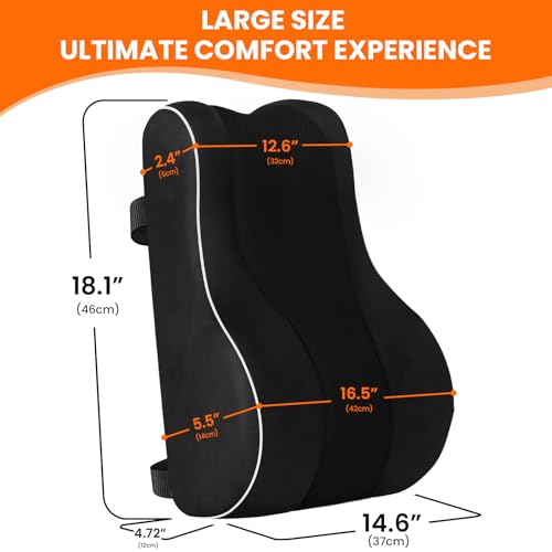 CloudBliss Ergonomic Lumbar Support Pillow – Memory Foam for Lower Back Pain Relief, Adjustable Straps & Mesh Cover for Office, Gaming, Car Seat & Home Essentials (Black)