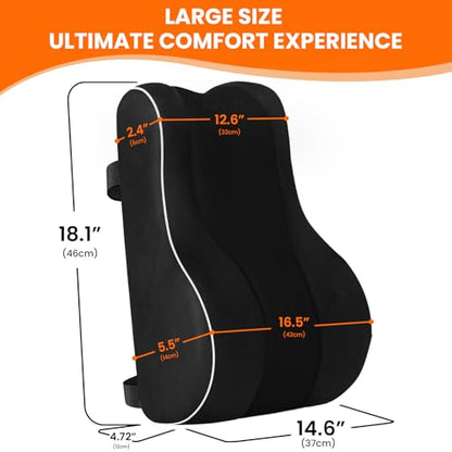CloudBliss Ergonomic Lumbar Support Pillow – Memory Foam for Lower Back Pain Relief, Adjustable Straps & Mesh Cover for Office, Gaming, Car Seat & Home Essentials (Black)