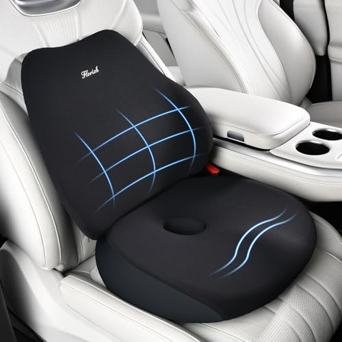 Car Seat Cushion and Lumbar Support Pillow, Ergonomic Memory Foam Driving Seat Cushions for Back & Sciatica Pain Relief, Non-Slip Cushion for Car, Office, Truck, Wheelchair, Gaming Chair-Black - color: A-cushion&lumbar Pillow-black