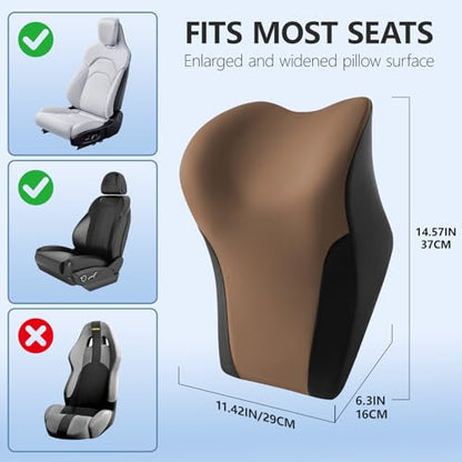 BABUR Car Headrest Pillow | Ergonomic Memory Foam Neck Shoulder Support Pillow with Adjustable Design & Enlarged Surface | Pain Relief for Driving Travel Sleeping | Brown 1 Pack - color: Brown