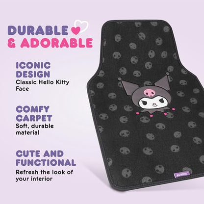 Kuromi Carpet Car Floor Mats - Universal Fit for Cars, SUVs & Trucks - Black with Kuromi Print & Purple, Pink Accents - Front & Rear Set, 4 Piece - color: Carpet Kuromi Midnight