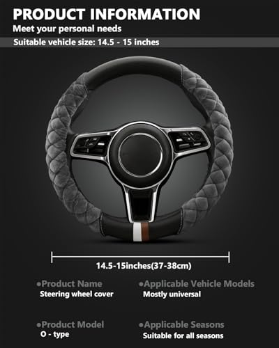 Cxtiy Fluffy Steering Wheel Cover Women Men Plush Steering Wheel Warmer for Winter Soft Fuzzy Luxury Car Accessories (A-Gray) - color: gray
