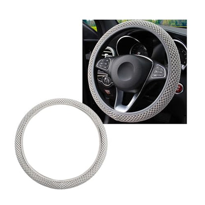 Yourkar Elastic Steering Wheel Cover, 15"×15" Comfy Breathable Stretch Steering Wheel Protector, Ice-Silk Cloth Polyester Steering Wheel Cover for Men Women, Car Accessories (Gray) - color: Gray