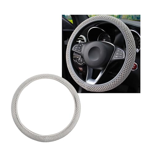 Yourkar Elastic Steering Wheel Cover, 15"×15" Comfy Breathable Stretch Steering Wheel Protector, Ice-Silk Cloth Polyester Steering Wheel Cover for Men Women, Car Accessories (Gray) - color: Gray