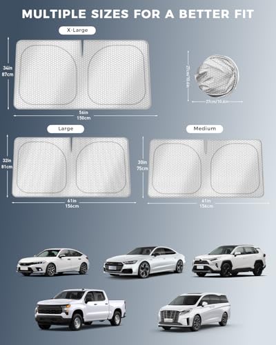 helloleiboo Graphene Car Windshield Sun Shade – 57" x 31" Foldable Car Sun Shade, Advanced Heat Absorption & UV Protection, Universal Fit for Cars, SUVs & Trucks - size: 57 x 31 inches
