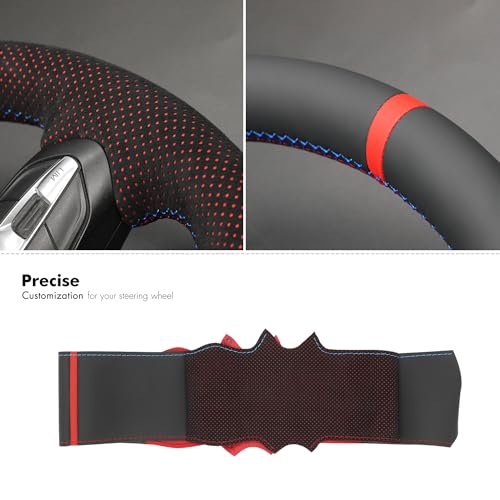 MEWANT Hand-Stitched Steering Wheel Cover for BMW (M Sport) F22 F23 F30 F34 F32 F33 F36 F10 F07 F12 F13 F06 F39 F25 F26 F15 F16, DIY Custom Fit Steering Wheel Wrap for BMW - color: 10:red mesh Athsuede&Black Real Leather