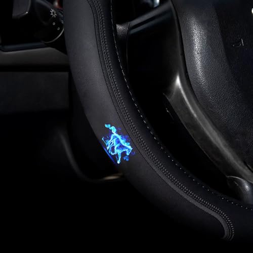 Custom-fit Steering Wheel Cover, Premium Leather Car Cover, Non-Slip, Breathable Blue Horse - color: coverblue