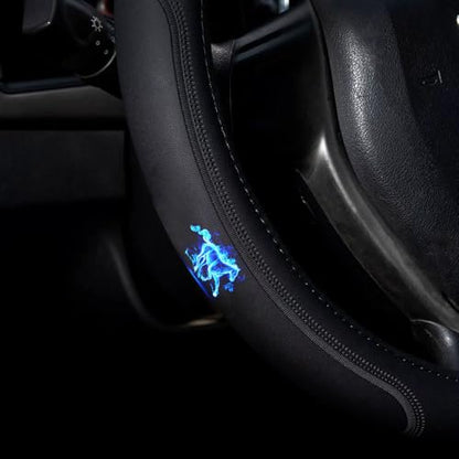 Custom-fit Steering Wheel Cover, Premium Leather Car Cover, Non-Slip, Breathable Blue Horse - color: coverblue